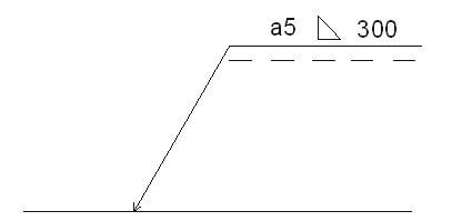 Rysunek 11. Przykład oznaczenie spoiny pachwinowej o grubości 5 mm i długości 300 mm